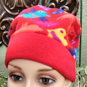 EUC VINTAGE 80s The Mews Red Polartec Multicolored Animal Print Hat Made in USA